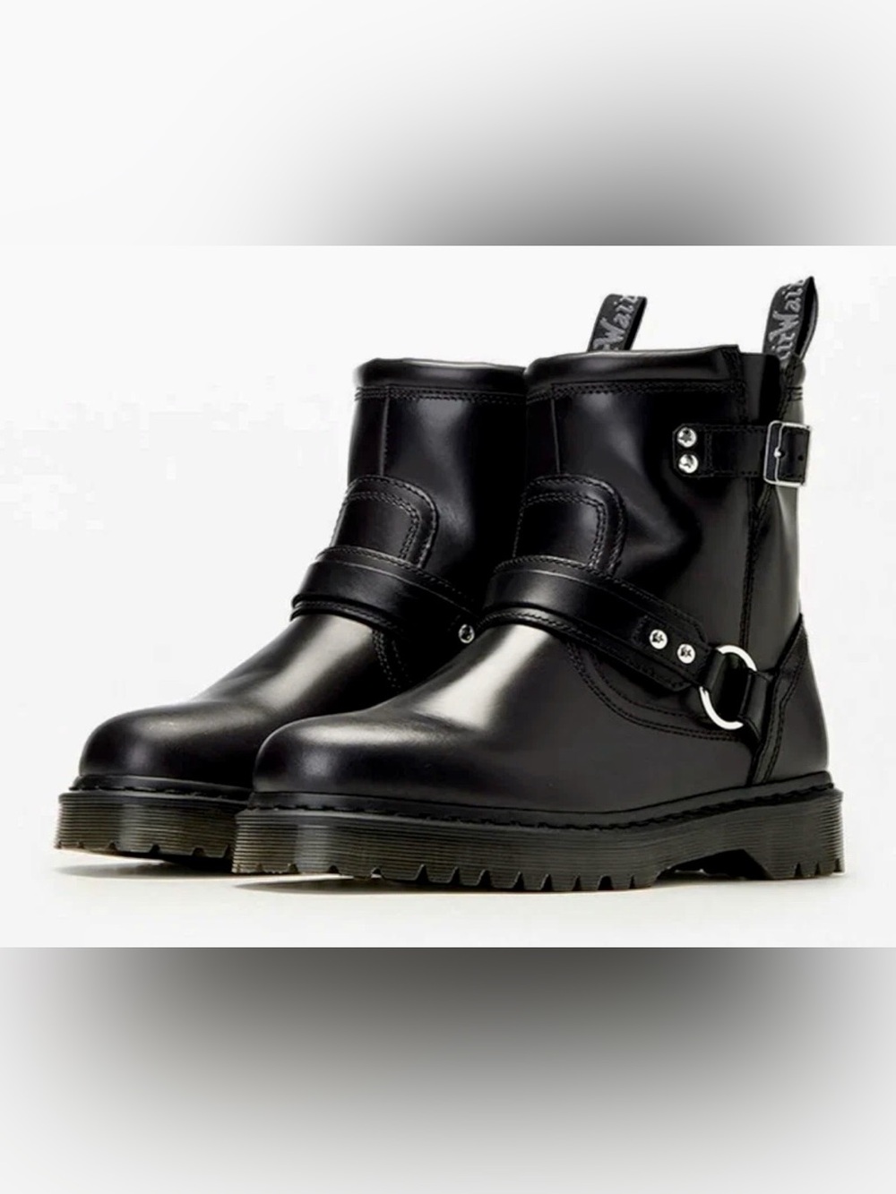New Dr Martens Anistone Black Harness Leather Low Biker Boots Women’s Size 7